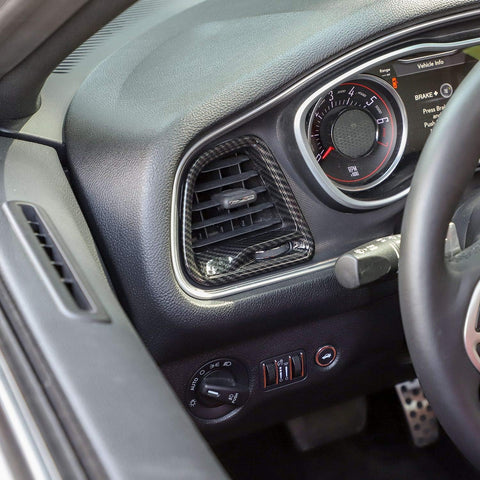 Car Interior Center Console Air Condition Outlet Vent Frame Cover Trim Accessories Decoration, Carbon Fiber Pattern, Compatible with Dodge Challenger 2015-UP