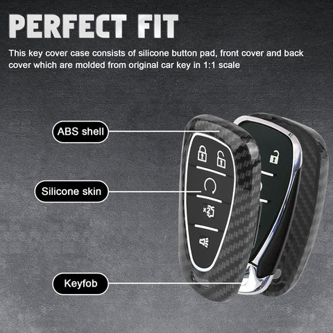 Carbon Fiber Style Smart Key Fob Case Cover w/Chain For Ford Chevy Camaro Malibu