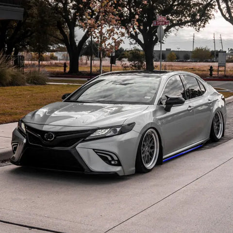 78.7 Inch/2M Car Lower Side Skirts Protect Rocker Panel Splitter Winglets Diffuser Bottom Line Extension Body Kit Universal Fit Most Vehicles (Carbon Fiber Pattern w/ Blue Strip)