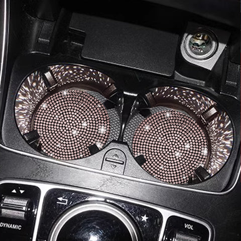 2pcs Cute Bling Car Cup Holder Coaster with Rhinestone Auto Interior Accessories