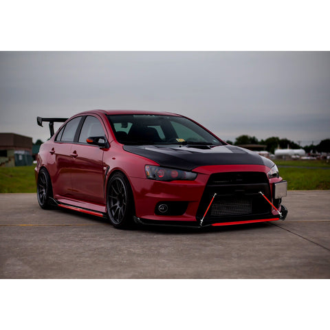 Front Bumper Lip Chin Spoiler+ 2M Side Skirt Winglets Diffusers+ Adjustable 10"-13" Support Rod Compatible with Honda Accord Civic or VW MK5 MK6 MK7 or Kia Optima, Glossy Black w/Red