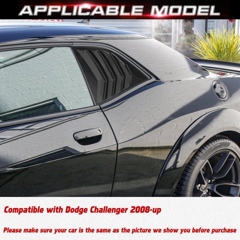 Car Exterior Rear Side Window Louvers Windshield Trim for Dodge Challenger 2008+