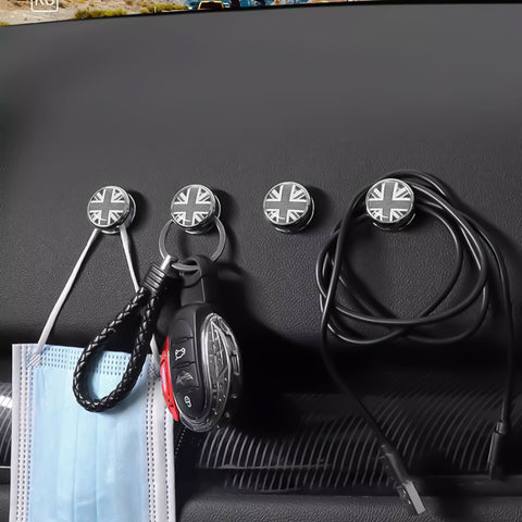 x xotic tech Hanger Stick on Car Dashboard Hook Holder Sticky Wall for Mask Key Fob USB Earphone Cable Sunglasses Compatible with Mini Cooper Accessories Universal (2 Pack, Union Jack Flag)