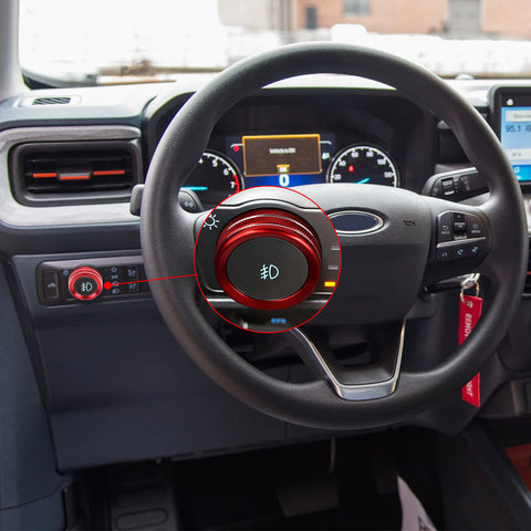 Air Conditioner Headlight Switch Knob, Headlight Volume Radio Control Knob Ring Cover, Compatible with Ford Maverick 2022 2023 (Aluminum Alloy, Red) -5PCS