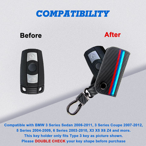 x xotic tech M-Colored Stripe Carbon Fiber Leather Remote Key Fob Cover Case Compatible with BMW Older 1 3 5 6 Series X3 X5 X6 Z4