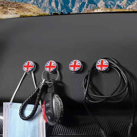 x xotic tech Hanger Stick on Car Dashboard Hook Holder Sticky Wall for Mask Key Fob USB Earphone Cable Sunglasses Compatible with Mini Cooper Accessories Universal (2 Pack, Union Jack Flag)
