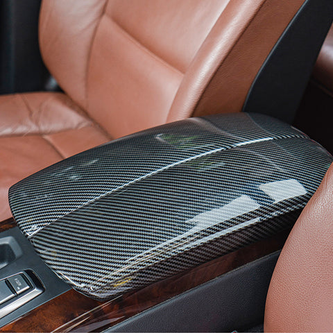 Xotic Tech Carbon Fiber Color Car Interior Center Armrest Box Cover, Console Storage Box Trim Protect Covers Compatible with BMW X5 E70 2007-2013 X6 E71 2008-2014