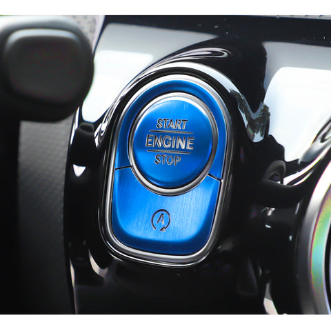 Keyless Engine Start Push Button Power Ignition Switch Cover + Surrounding Ring On/Off Button Trim Compatible with Mercedes-Benz W177 A Class, C118 CLA Class, X247 GLB Class, H247 GLA Class (Blue)