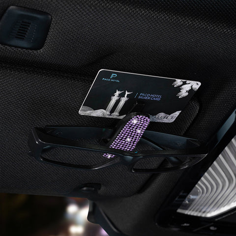 2PCS Universal Car Sun Visor Glasses Clip Rhinestone Sunglasses Cards Holder