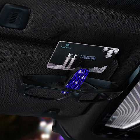 2PCS Universal Car Sun Visor Glasses Clip Rhinestone Sunglasses Cards Holder