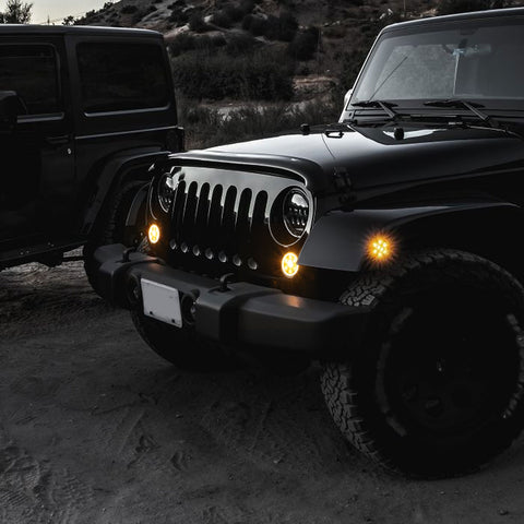 x xotic tech Smoked Lens Turn Signal Lights White Halo Ring DRL Amber LED Front Grill Indicator Parking Lights Lamp Assembly Replacement Compatible with Jeep Wrangler JK JKU 2007-2018