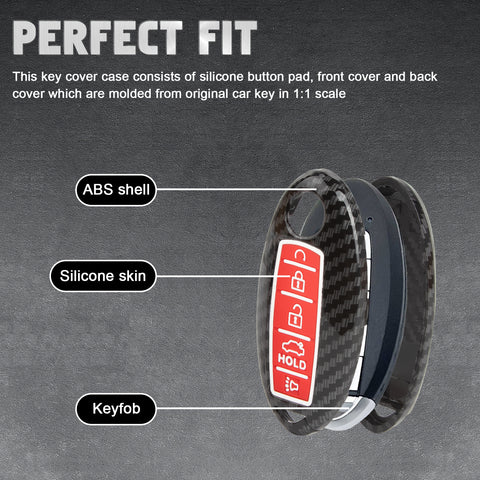 Carbon Fiber Style Full Seal Key Fob Holder Night-Luminous For Infiniti Nissan