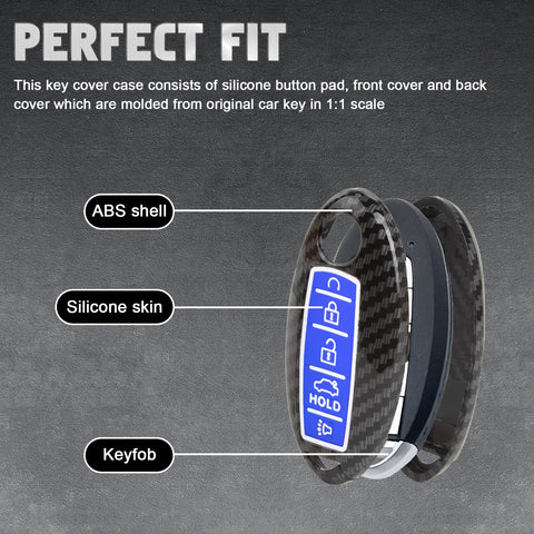 Carbon Fiber Style Full Seal Key Fob Holder Night-Luminous For Infiniti Nissan