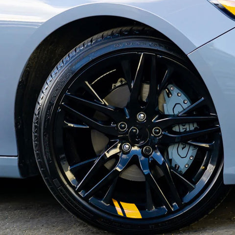 6Pcs Yellow Car Reflective Sporty Racing Style Tire Rim Stickers For 18-21 Inch Wheels