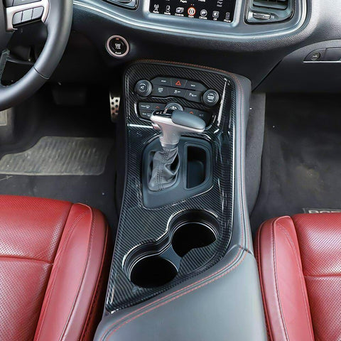 Car Interior Gear Shift Panel Cover Trim Accessories Decoration, Carbon Fiber Pattern, Compatible with Dodge Challenger 2015-up