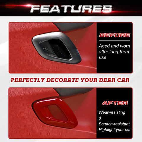 Car Interior Side Door Handle Decor Overlay Cover For Dodge Challenger 2015-up