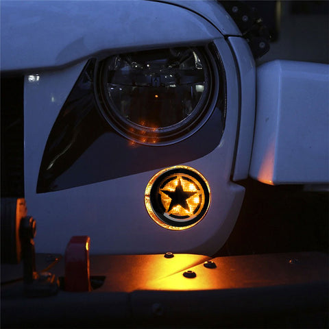 x xotic tech Smoked Lens Turn Signal Lights White Halo Ring DRL Amber LED Front Grill Indicator Parking Lights Lamp Assembly Replacement Compatible with Jeep Wrangler JK JKU 2007-2018