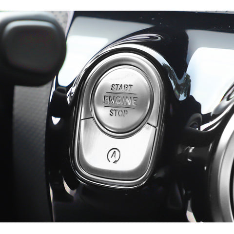 Keyless Engine Start Push Button Power Ignition Switch Cover + Surrounding Ring On/Off Button Trim Compatible with Mercedes-Benz W177 A Class, C118 CLA Class, X247 GLB Class, H247 GLA Class (Silver)