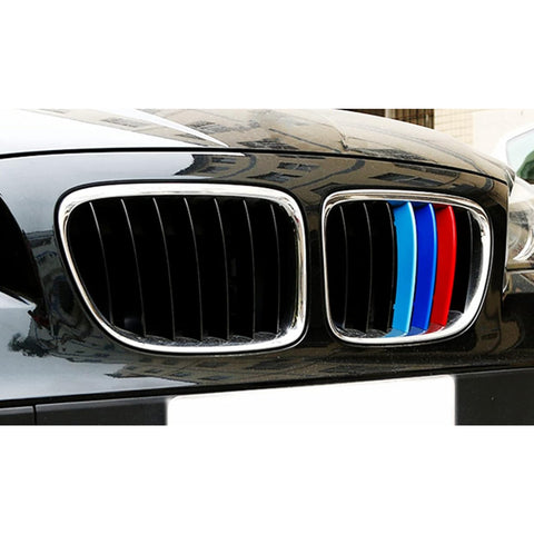 M-Colored Stripe Grille Insert Trims Compatible with BMW X1 E84 2009-2015 (7-Beams Standard Kidney Grille)