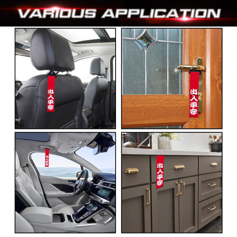 JDM Sports Racing Tow Strap Trailer Belt Personalized with Chinese Slogan + Tow Hook Kit Car Decoration Accessories Universal Fit Rear Front Bumper (Safe Trip Wherever You go)