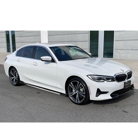 78.7 Inch/2M Car Lower Side Skirts Protect Rocker Panel Splitter Winglets Diffuser Bottom Line Extension Body Kit Universal Fit Most Vehicles (Carbon Fiber Pattern w/ White Strip)