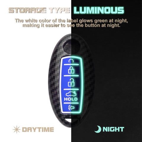 Carbon Fiber Style Full Seal Key Fob Holder Night-Luminous For Infiniti Nissan