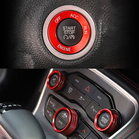 Car Anti-dust Mats Cup Holder Inserts Door Pocket Center Console Liners Mat + AC Climate Control Knob + Engine Start Stop Ring Cover Compatible With Dodge Challenger 2015-2023 (Red, 15pcs)