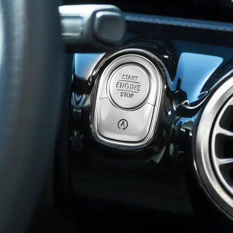 Keyless Engine Start Push Button Power Ignition Switch Cover + Surrounding Ring On/Off Button Trim Compatible with Mercedes-Benz W177 A Class, C118 CLA Class, X247 GLB Class, H247 GLA Class (Silver)