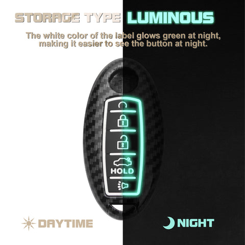 Carbon Fiber Style Full Seal Key Fob Holder Night-Luminous For Infiniti Nissan
