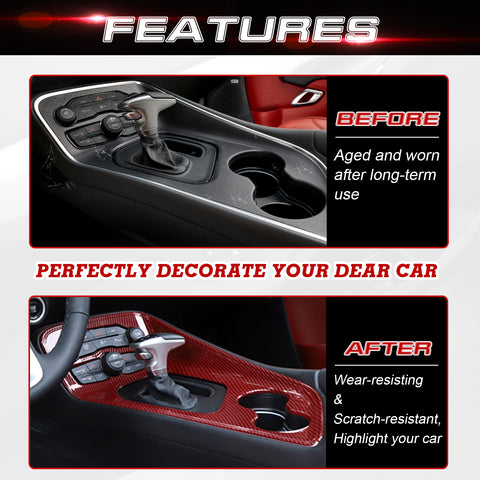Car ABS Gear Shift Box Cover Frame Decor Overlay For Dodge Challenger 2015-up