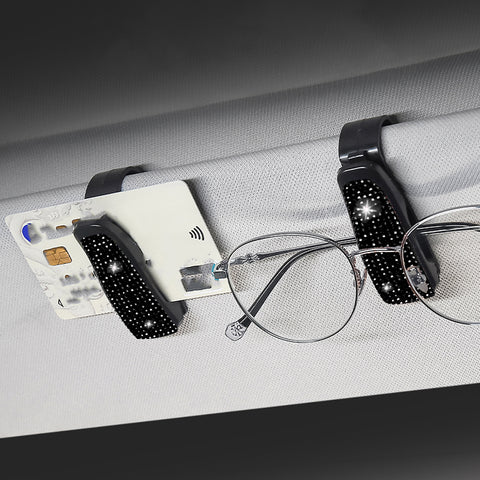 2PCS Universal Car Sun Visor Glasses Clip Rhinestone Sunglasses Cards Holder