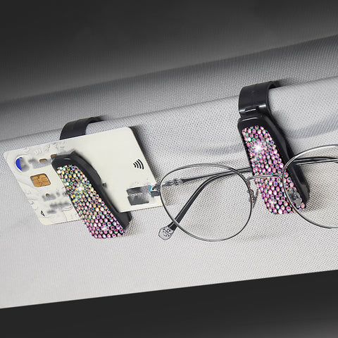 2PCS Universal Car Sun Visor Glasses Clip Rhinestone Sunglasses Cards Holder
