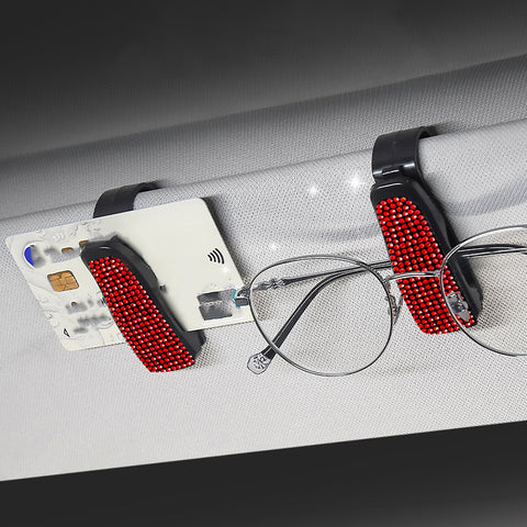 2PCS Universal Car Sun Visor Glasses Clip Rhinestone Sunglasses Cards Holder