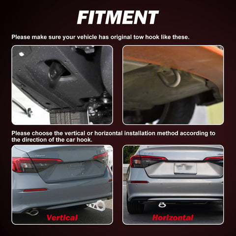 Xotic Tech Auto Aluminum JDM Rear Tow Hook Kit Racing Style Trailer Towing Ring Decoration Car Accessories , Universal Fit Car , Truck , SUV , Most Vehicles (Silver)