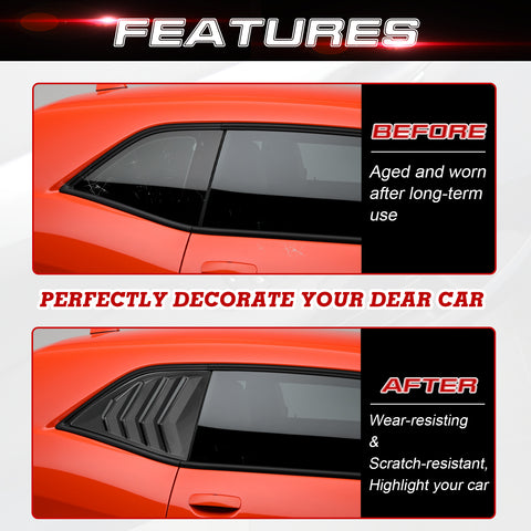 Car Exterior Rear Side Window Louvers Windshield Trim for Dodge Challenger 2008+