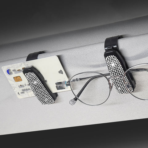 2PCS Universal Car Sun Visor Glasses Clip Rhinestone Sunglasses Cards Holder