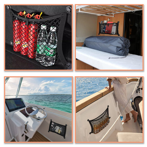 2pcs Small Cargo Net Elastic Pocket Storage Mesh Net for Car Trunk Net, RV, Boat