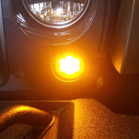 x xotic tech Smoked Lens Turn Signal Lights White Halo Ring DRL Amber LED Front Grill Indicator Parking Lights Lamp Assembly Replacement Compatible with Jeep Wrangler JK JKU 2007-2018