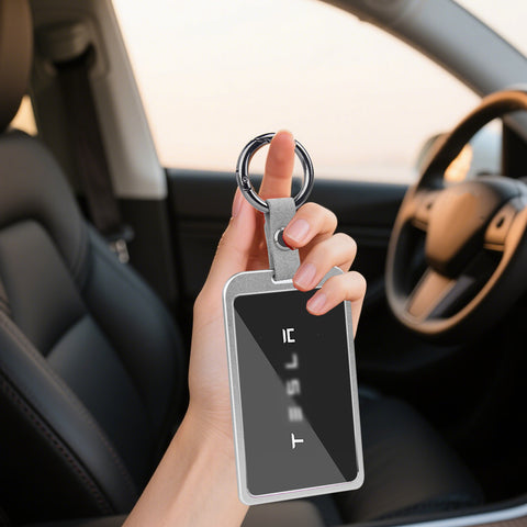 x xotic tech Transparent Card Key Holder, Card Protective Case Cover Comapatible with Tesla Model Y/3/S/X Cybertruck Accessories, Full Protection Key Fob Shell Key Chain(Aluminum Alloy)