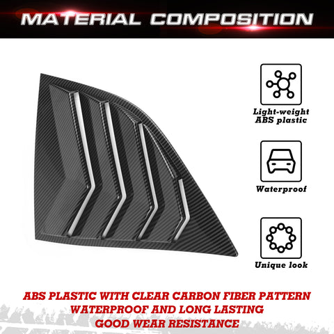 Car Exterior Rear Side Window Louvers Windshield Trim for Dodge Challenger 2008+