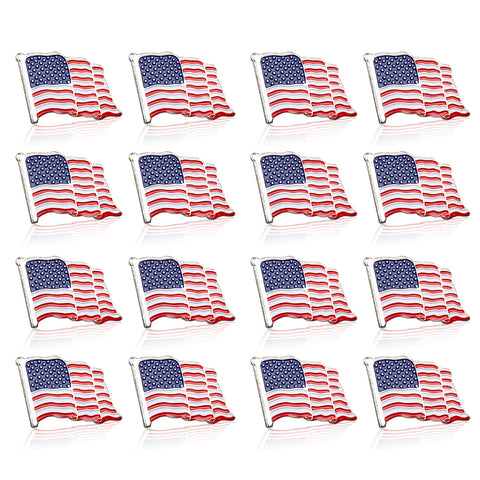 Silver American Flag Waving Lapel Pins, Patriotic US Flag Pins for National Day