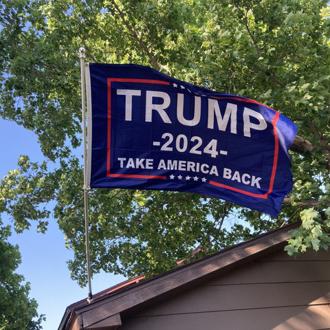 Trump 2024 Flag, Double Sided 3 Ply Take America Back Flag 3x5FT Polyester with Durable Canvas Header and 2 Brass Grommets for Indoor Outdoor Decoration w/Wristbands Set for Supporters Fans