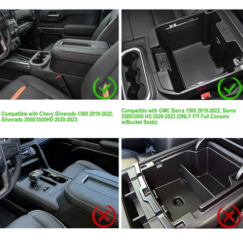 Center Console Organizer Tray Compatible with Chevy Silverado 1500 or GMC Sierra 1500 2019-2022, Chevy Silverado or GMC Sierra 2500/3500HD 2020-2023 (Full Console w/Bucket Seats ONLY)