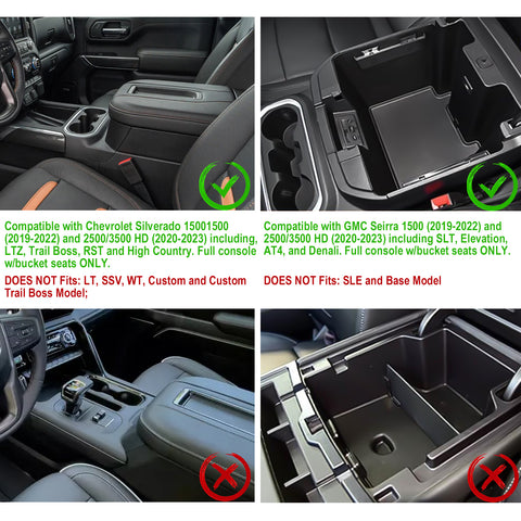 Center Console Organizer Divider Compatible with Chevy Silverado 1500 or GMC Sierra 1500 2019-2022, Chevy Silverado or GMC Sierra 2500/3500HD 2020-2023 (Full Console w/Bucket Seats ONLY)