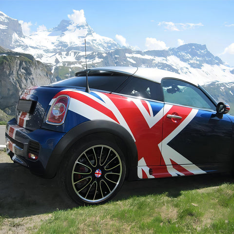 4x Black/Grey Union Jack UK Flag Style Wheel Center Cap Covers For MINI Coopers