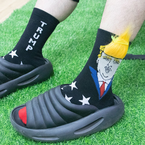 2 Pair Trump American Flag Presidential Election Patriot Print Cotton Crew Socks