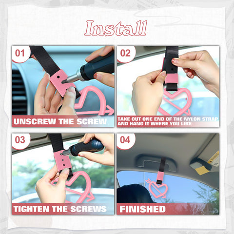 x xotic tech JDM Cupid's Arrow Shaped Tsurikawa Subway Train Bus Handle Straps Drift Charm Rear Bumper Warning Loops Ring for Cars, SUV Interior Exterior Decoration