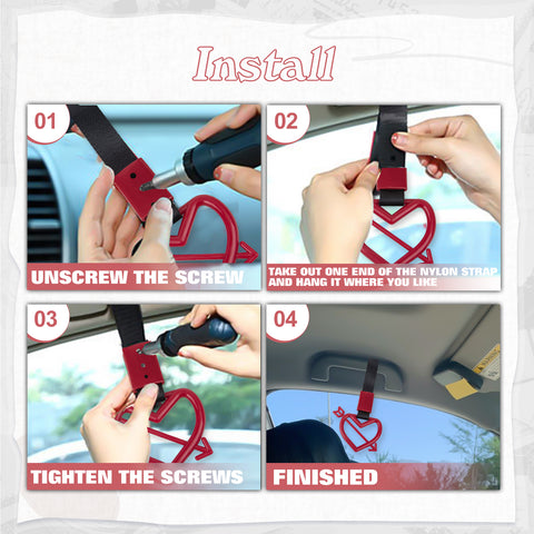 x xotic tech JDM Cupid's Arrow Shaped Tsurikawa Subway Train Bus Handle Straps Drift Charm Rear Bumper Warning Loops Ring for Cars, SUV Interior Exterior Decoration