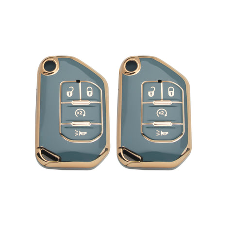 Green TPU Full Cover Folding Remote Key Fob Cover For Jeep Wrangler JLU 2018-22