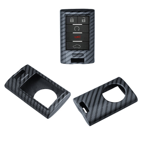 For Cadillac Escalade STS CTS SRX Carbon Fiber Style Key Fob Cover w/Keychain